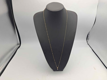 9ct Gold Fine Link Chain Necklace with Solitaire Pendant - 2.88 Grams - 28