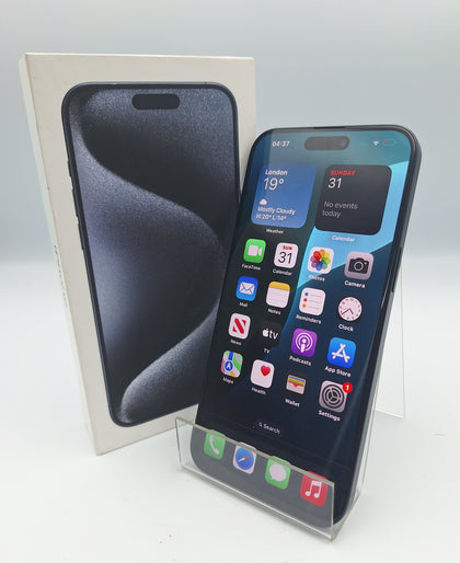 Apple iPhone 15 Pro Max 256GB Blue Titanium unlocked boxed 90% batt health (2 dead spots on the screen)