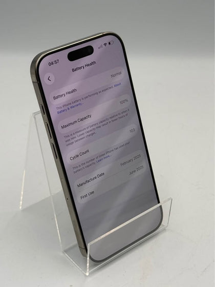 IPHONE 16 PRO, 128GB, NATURAL TITANIUM, 100% BAT CAP, UNLOCKED, UNBOXED