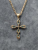 9ct Yellow Gold Cross Claw Set With Pale Blue Stones  & Belcher Chain -  16"