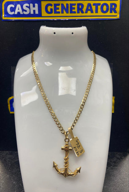 9ct Gold Curb Chain and Anchor Pendant 10.86g 22