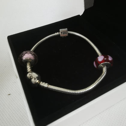 Pandora Bracelet with 3 Charms, Hallmarked 925 ALE, 27.22G (8