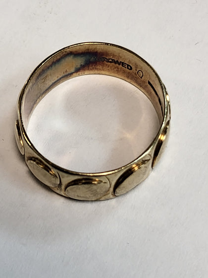 9ct Yellow Gold Patterned Band Ring - Size O/P - 4.47g