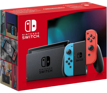 NINTENDO SWITCH CONSOLE NEON RED AND BLUE With Batman Case + Accessories