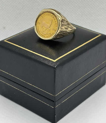 Krugerrand 1/10, 3.39G 22K, 5.54G 9K, RING YELLOW GOLD, SIZE P