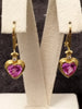 18ct Yellow Gold Bezel set Pink stone Heart Design Earrings