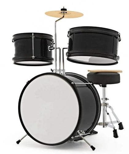3-Piece Junior Drum Kit Drum Set for Kids 3-6 Years with Sticks & Stool