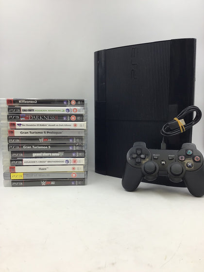 PS3 Super Slim Console 500GB - Black (Comes with Wireless Third-Party Controller and 12 Games)