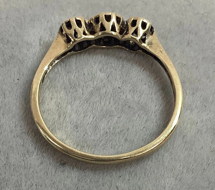 9CT Gold Diamond three stone Ring Size L