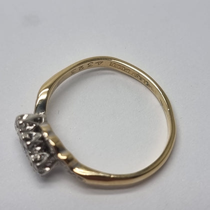 18ct Yellow Gold with 3 Diamonds Set In Platinum Trilogy Gold Ring - Size O.