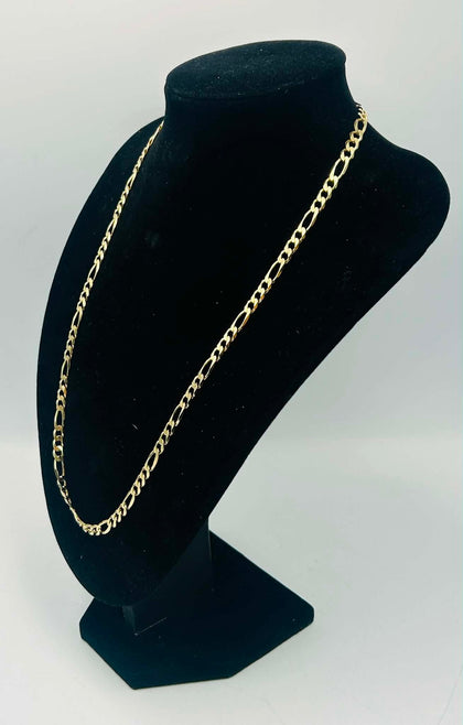 9CT HALLMARKED 375, YELLOW GOLD FIGARO STYLE CHAIN, 24'', 27.1G, BOXED