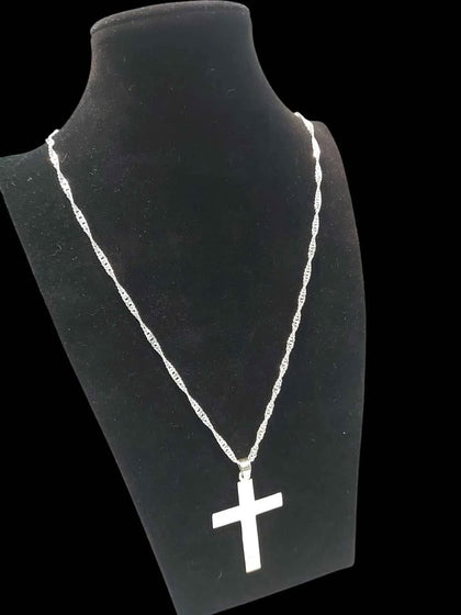 925 Sterling Silver Twist Chain Necklace With Cross Pendant - 24