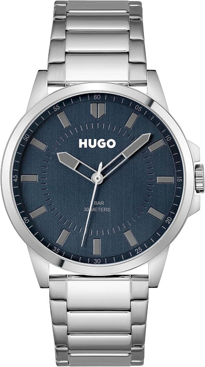 HUGO Men's Blue Dial Silver Stainless Steel Bracelet Watch