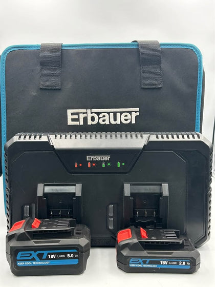 Erbauer 18V 2 x 2.0 & 5.0Ah Li-Ion EXT Brushless Cordless Twin Pack Nailer Kit