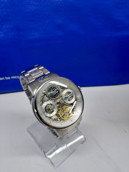 Ingersoll The Jazz Automatic Dual Time With Sun And Moon Dial Skeleton Wristwatch - Steel Bracelet - Boxed.