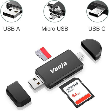 Vanja SD/Micro SD Card Reader, USB Type C Micro USB OTG Adapter And USB 2.0.