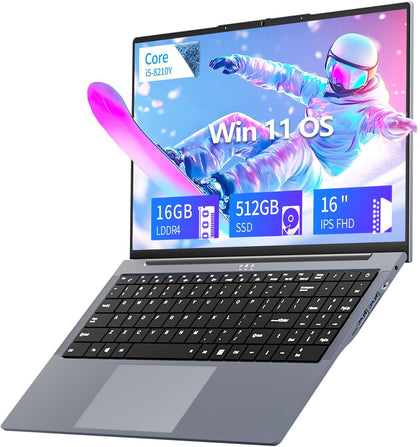 16 Inch Notebook, Core I5-8210Y CPU Win10 Laptop, Notebook 16GB RAM 1TB SSD, Laptop Unlock with Backlit Keyboard, 1920 x 1080 IPS Full HD Screen