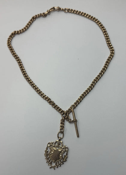9ct Gold Double Albert pocket watch 18” chain with T bar