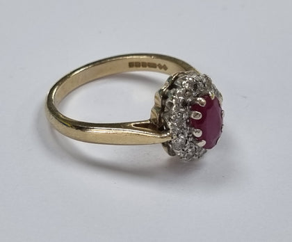 9ct gold Ruby Flower Diamond Ring Size N1/2