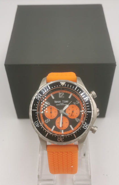 Neon Time Swiss Quartz Chronograph Men's Watch - Orange Resin Strap - Boxed