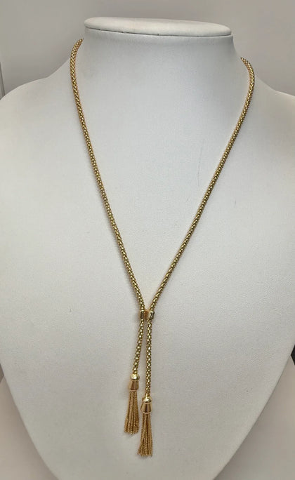 9ct yellow gold double tassle necklace 17