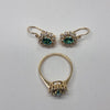 14ct Gold Oval Cluster Head Ring & Earring Set Green CZ - Size P - RRP £1050