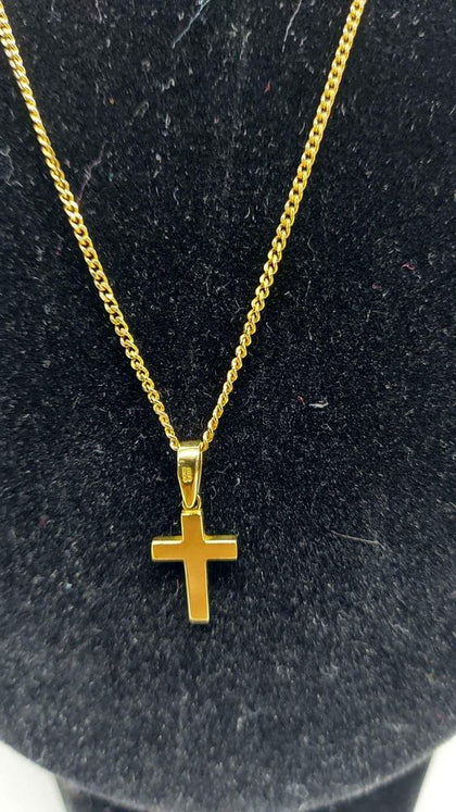 9ct Yellow Gold Thin Curb Chain With Small Cross Pendant - 3.97 Grams - 18