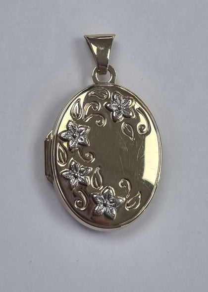 9ct Gold Oval Floral Locket