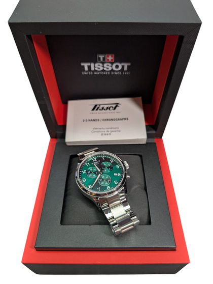 TISSOT WATCH WITH GREEN FACE BOXED WITH EXTRA LINKS PRESTON STORE