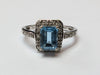9CT WHITE GOLD DIAMOND & LARGE BLUE STONE RING  SIZE L