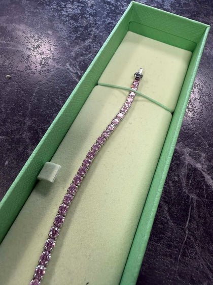 Swarovski Matrix Tennis Bracelet - Pink with Rhodium Plating