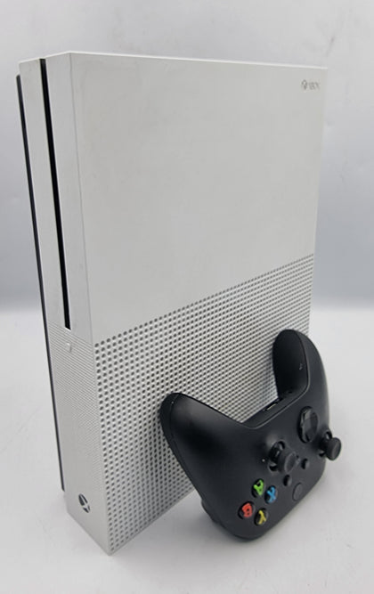 Microsoft Xbox One S 1TB white game console with 1 x black series controller and all leads UNBOXED