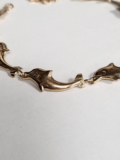 14ct Rose Gold Dolphin Bracelet - 8.5
