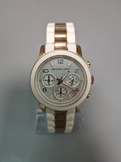 Michael Kors Womens Runway Watch MK-5464 Gold White Rubber