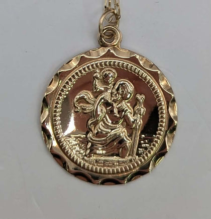 9CT 375 Hallmarked, St. Christopher medallion on long link belcher, 20