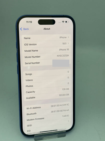 Apple iPhone 16 128GB Ultramarine BH 100% Apple Warranty 07/12/25