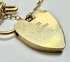 9ct yellow gold charm bracelet with heart shaped padlock clasp and safety chain 8"