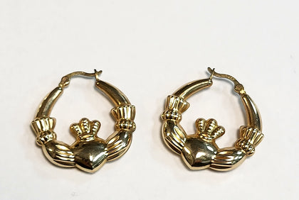 Beautiful 9ct Rose Gold Claddagh Earrings - 2.40G - 1