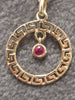 14ct Gold Greek Key & Red Stone Pendant & Chain - 16"