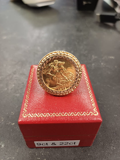 9ct Gold Full Sovereign Ring 13.86g
