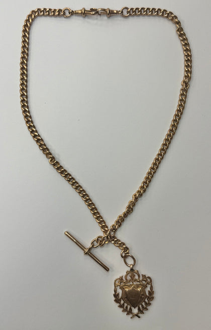 9ct Gold Double Albert pocket watch 18” chain with T bar