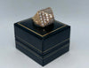 9CT YELLOW GOLD GEMSTONE PYRAMID RING 20.5G, SIZE:T/62, BOXED