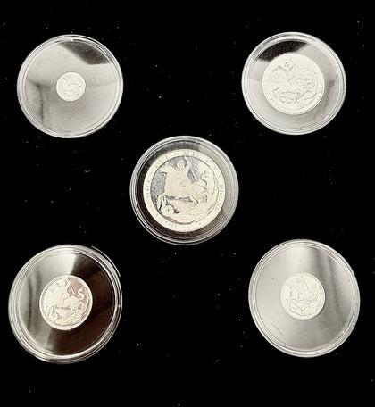 2019 999 Pure Silver, St. George and the Dragon Gibraltar Silver Sovereign Five - Coin Set