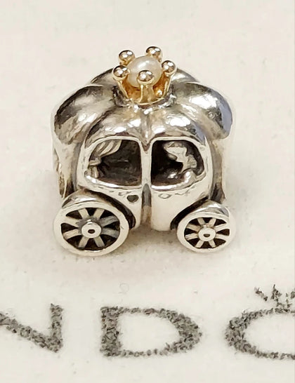 Genuine Pandora Silver & 14ct Gold Royal Carriage White Pearl S925 ALE