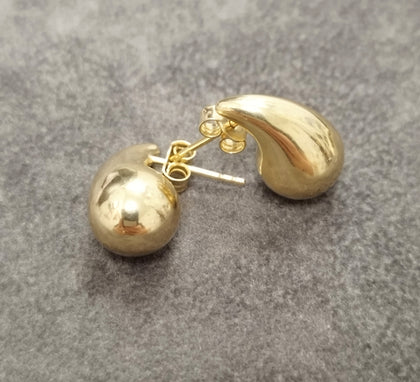 9ct Yellow Gold Hollow Rounded Teardrop Stud Earrings