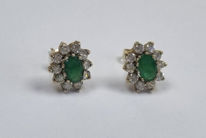 9ct gold earrings, green and cz stones