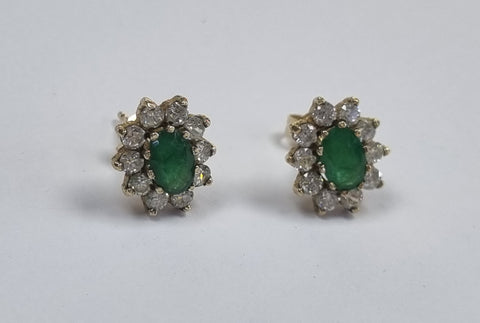 9ct gold earrings, green and cz stones