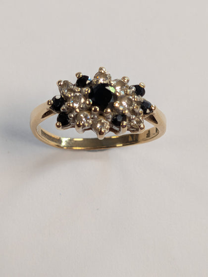 9ct Gold Black Stone & Cz Ring Size L