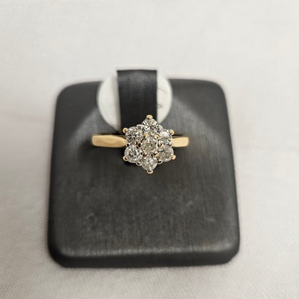 18ct Yellow Gold Diamond Daisy Cluster Ring - Size J