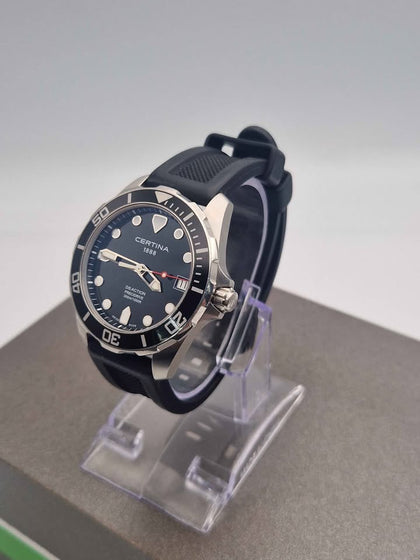 Certina DS Action Quartz 41mm Black Dial Black Rubber Strap - Boxed